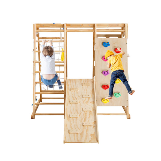 8-in-1 Indoor Wooden Climbing Playset & Playground for Kids