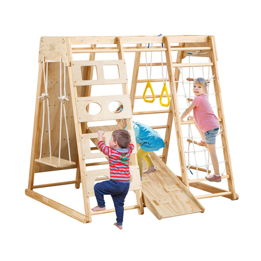 8-in-1 Indoor Wooden Climbing Playset & Playground for Kids