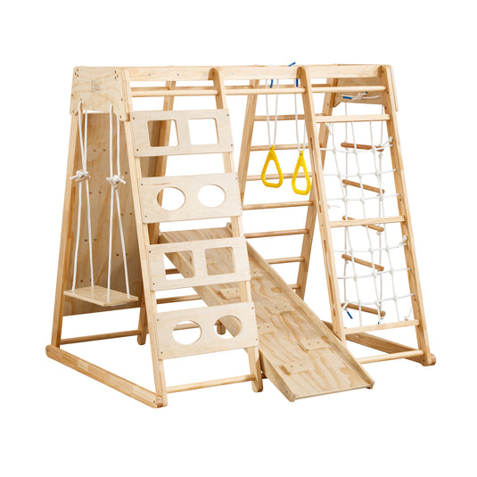 8-in-1 Indoor Wooden Climbing Playset & Playground for Kids