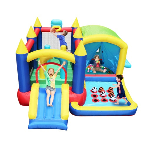 7-in-1 Inflatable Bounce House, Bouncy House With Ball Pit For Kids Indoor And Outdoor Party Family Fun, Obstacles, Toddler Jump Bounce Castle With Ball Pit For Birthday Party Gifts