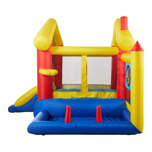 8-in-1 Inflatable Bounce House With Blower Basketball Stand Ocean Ball Throwing Ring Game Target And Sticky Ball Game For Kids